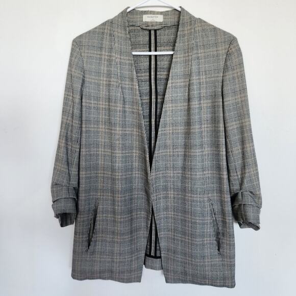 Babaton Aritzia Power Blazer 3/4 Plaid Grey Open Jacket Sz 6 Office Preppy - Picture 2 of 9